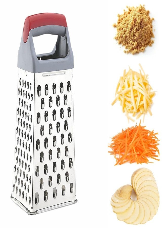 Brunchy Stainless Steel Grater & Slicer for Kitchen, Multi-Purpose Steel Kitchen Items, Professional Cheese Grater, Stainless Steel Chopper, Vegetable & Ginger Crusher Tool (1, Red) - Image 4